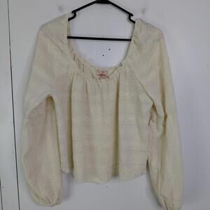Willow Root Top Womens Large Eyelet Elastic Off Shoulder Neck Cottagecore Cream